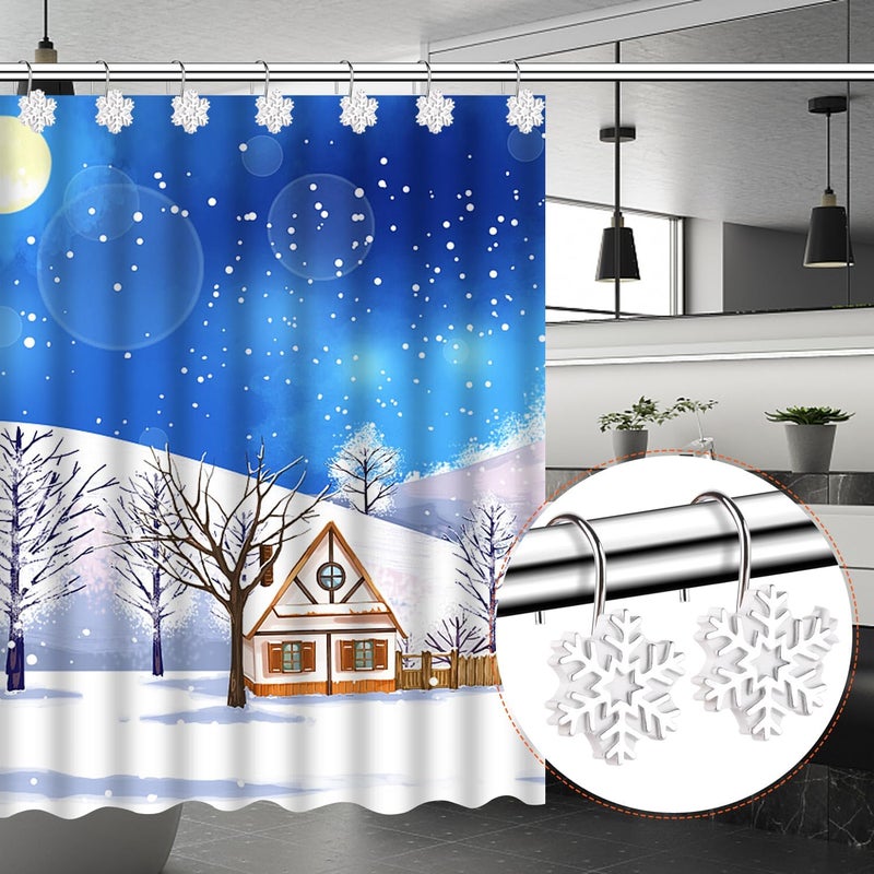 EVOOKA Snowflake Shower Curtain Hooks Rings,12pcs Christmas Snowflake Shower Curtain Hooks Winter Bathroom Decoration for Christmas,Bathroom, Bedroom and Living Room (Silver) - Image 2